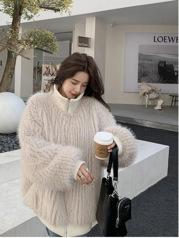 ZADORIN New Luxury Brands Trimmed Faux Fur Jacket Woman Fashion Hooded Casual Oversized Puffy Fox Fur Faux Coat Winter Clothes