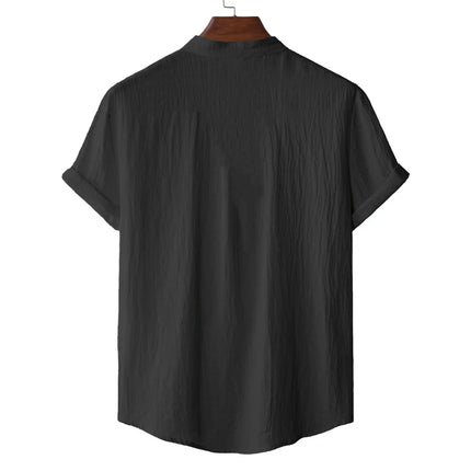 Men's Summer Cotton Linen T-Shirt, Beach Style, Short Sleeve, Henley Neck, for Vacations, Casual, Lightweight, Breathable and Comfortable