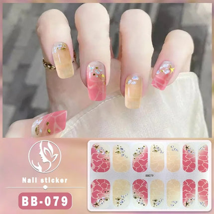14Tips 3D Flowers Gradient Color Adhesive UV Gel Nail Stickers Fashionable Marble Pattern Nail Wraps DIY Manicure Arts Decals