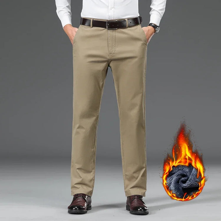 Winter Business Plush Casual Pants Men's Straight Thick Comfortable Brand Fashion Trousers Warm Plush Loose Stretch Pants