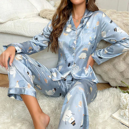 Pigiama da donna con stampa floreale color block, maniche lunghe e pantaloni in raso per un sonno confortevole, morbido pigiama e pigiama da notte