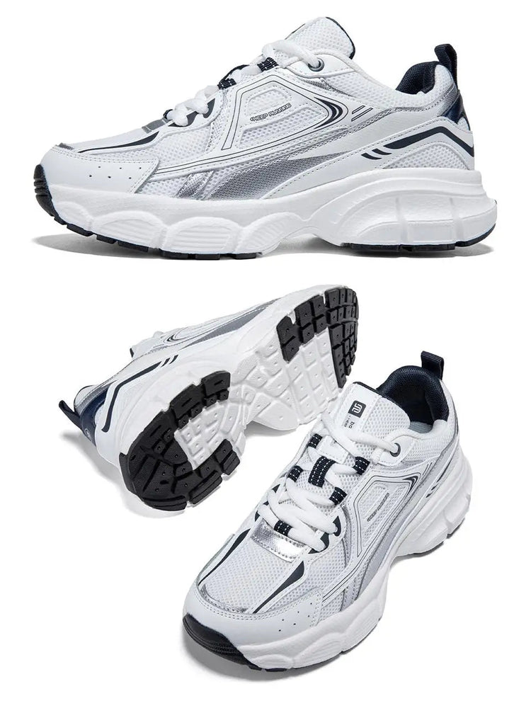 Baasploa Women Running Shoes Lightweight Breathable Sport Shoes Female Comfort White Casual Sneakers Height Increase Cushioning PlatiNum