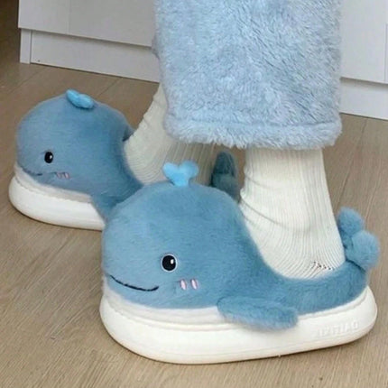 Simpatiche balene inverno nuove donne pantofola tacco morbido piattaforma pelliccia calda coperta comoda casa soffici pantofole da casa
