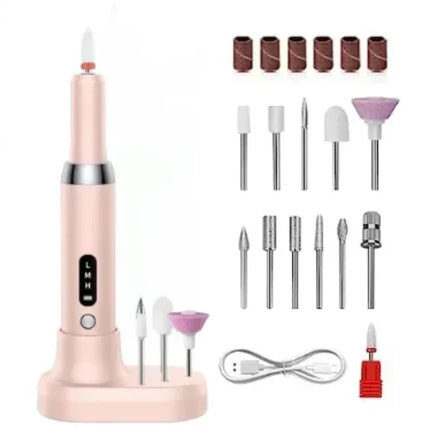 Portable Professional Electric Manicure Nail Drill Polisher Pen, Equipped with Multi-functional Grinding Drill Bits, Efficient Tool for Nail Surface Sanding, Dead Skin Cuticle Removal and DIY Nail Art Creation