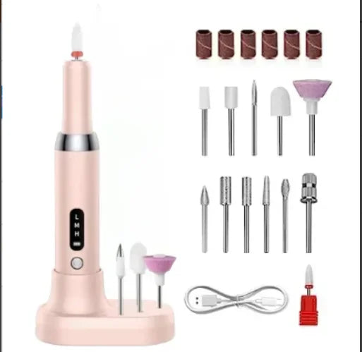 Portable Professional Electric Manicure Nail Drill Polisher Pen, Equipped with Multi-functional Grinding Drill Bits, Efficient Tool for Nail Surface Sanding, Dead Skin Cuticle Removal and DIY Nail Art Creation