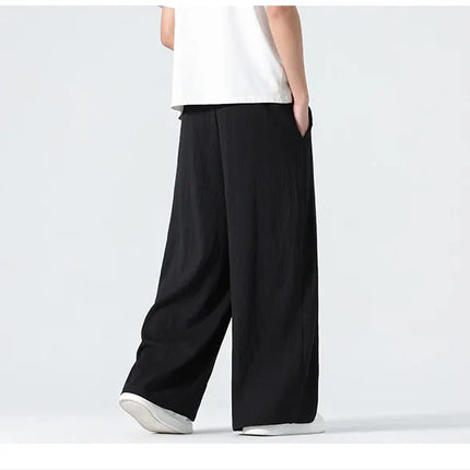 Pantaloni a gamba dritta da uomo in cotone e lino, stile retrò, larghi, leggeri, sottili, stile Nepal, comodi, stile Harajuku, taglie forti fino alla 5XL