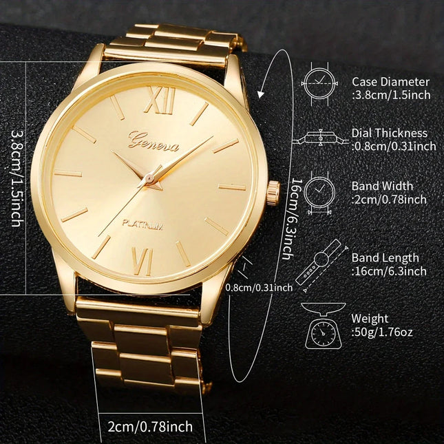 2 pezzi/set orologio al quarzo moda dorato orologio da polso e braccialetto minimalista con cinturino in acciaio, regali per le donne platinumshop
