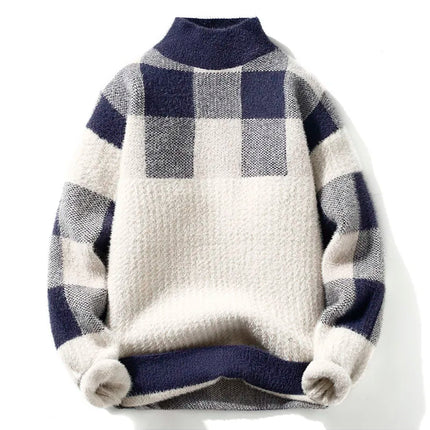 2023 Winter/Autumn Mink velvet High-Quality Fashion Trend Plaid Pattern Sweater Men Casual Loose Warm Sweaters Men Comfortable