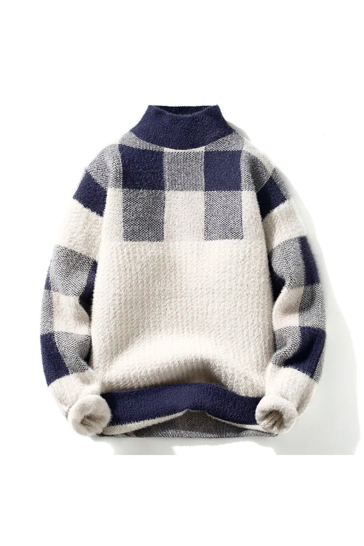 2023 Winter/Autumn Mink velvet High-Quality Fashion Trend Plaid Pattern Sweater Men Casual Loose Warm Sweaters Men Comfortable