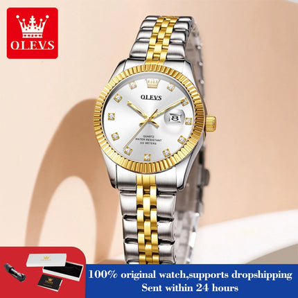 OLEVS 3705 Orologio da donna 30M Orologio al quarzo con data impermeabile per donna Orologio da donna di lusso con scala di diamanti a specchio ad alta durezza platinumshop