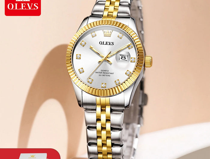 OLEVS 3705 Orologio da donna 30M Orologio al quarzo con data impermeabile per donna Orologio da donna di lusso con scala di diamanti a specchio ad alta durezza platinumshop