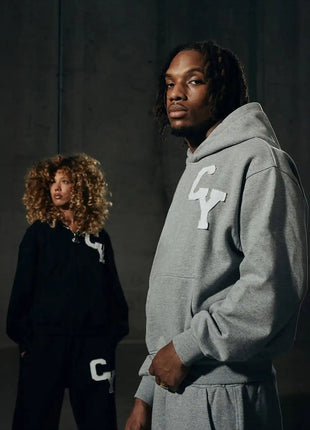 Streetwear Men's Fashion C Y Letter Zipper Set Multiple Colors Available Street Style Relaxed Unique Look Casual Two-Piece Set PlatiNum