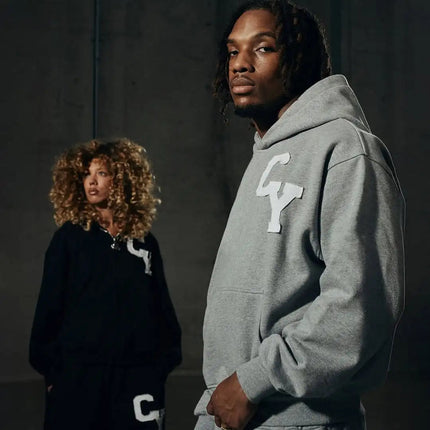 Streetwear Men's Fashion C Y Letter Zipper Set Multiple Colors Available Street Style Relaxed Unique Look Casual Two-Piece Set PlatiNum