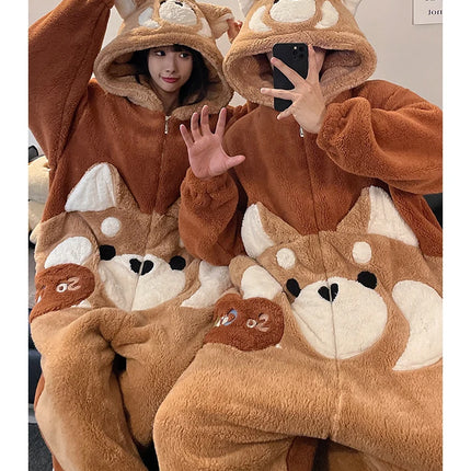 DAIMELU cartoon pajamas men's winter coral fleece flannel thickened warm male loungewear suit sleepwear one set girl nightwear