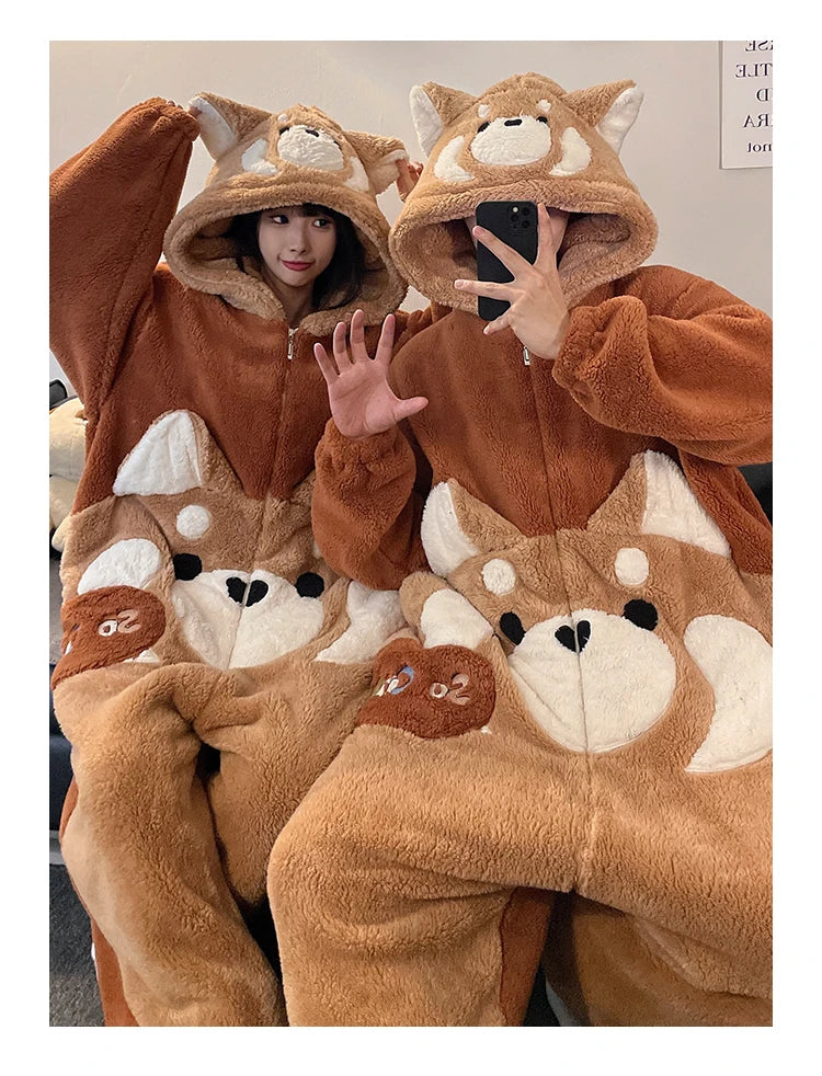 DAIMELU cartoon pajamas men's winter coral fleece flannel thickened warm male loungewear suit sleepwear one set girl nightwear