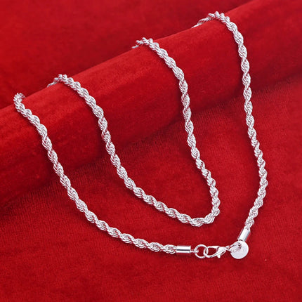 16-24inch for women men Beautiful fashion 925 Sterling Silver charm 4MM Rope Chain Necklace fit pendant high quality jewelry PlatiNum