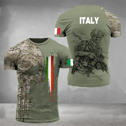 Camo Italy Flag T-Shirt for Men 3D Printed Italian T-Shirt Classic Short Sleeve T-Shirt Oversized Camouflage Sports T-Shirt