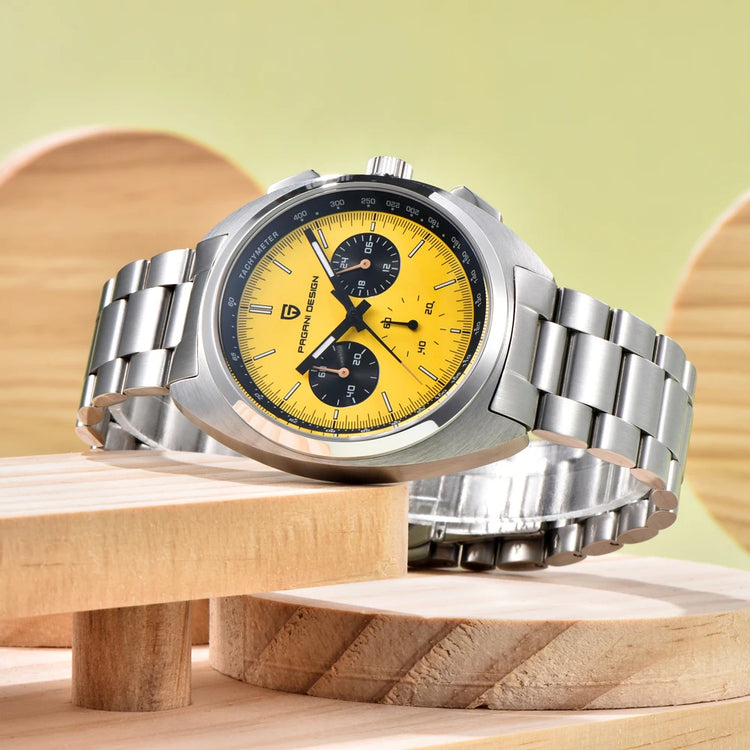 Orologio da Uomo PAGANI DESIGN con Quadrante Giallo, Cronografo al Quarzo, Movimento Giapponese VK63, Vetro Zaffiro, Impermeabile, Novità 2026