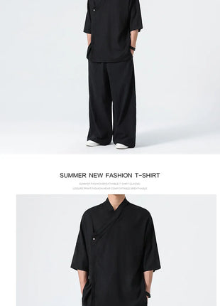 Camicie Estive 2026 da Uomo, Stile Cinese Retrò Tradizionale in Lino Traspirante, Abbigliamento Maschile per Kung Fu e Tai Chi, Bluse Casual Stile Tang