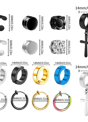1/16 paia di orecchini a bottone magnetici da uomo in acciaio inossidabile con croce Non penetrante orecchini a cerchio Unisex CZ Magnet Clip on Earring platinumshop