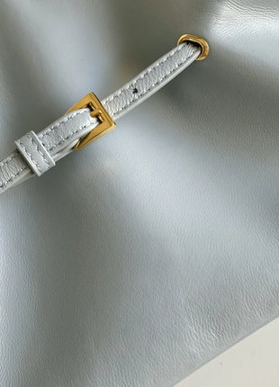 Borsa a secchiello mini in morbida pelle azzurra, borsa a tracolla di lusso multiuso