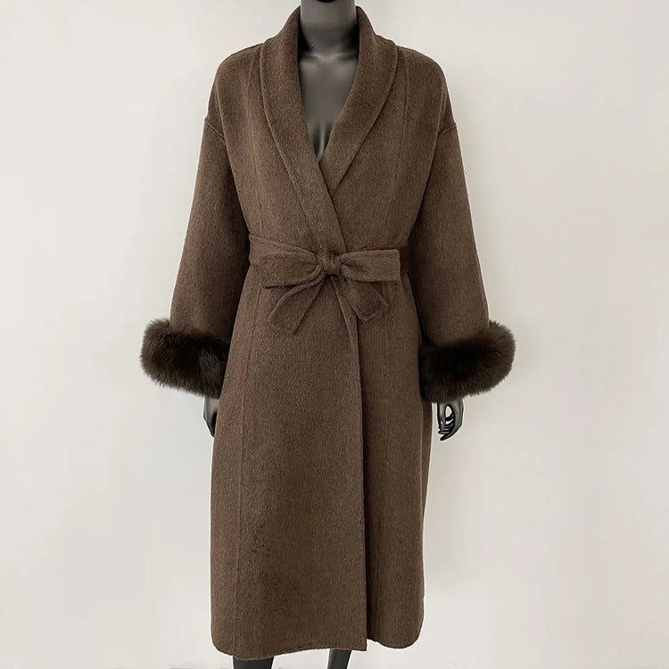 Elegant OL Office Lady Overcoats Fur Patchwork Long Sleeve Woolen Coat Beautiful Women's Clothing Jacket Autumn 2025 Spring