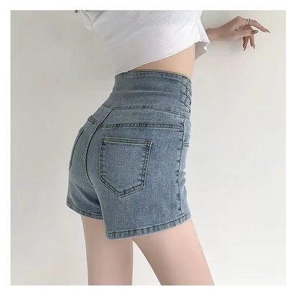 Women's super high waisted denim shorts for summer girls, new black A-line waist cinching slimming design, hot pants PlatiNum