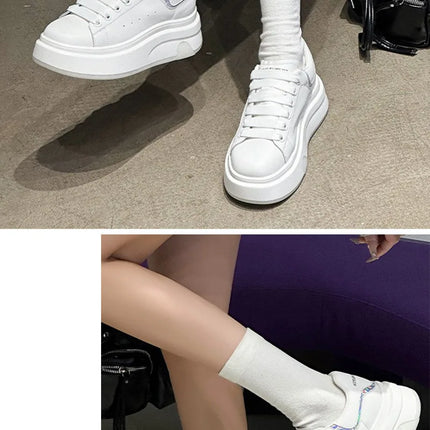 ZXRYXGS 2025 Spring Genuine Leather  Breathable Comfortable Shoes Woman New Thick Sole Wedges Increase Casual Sneakers White