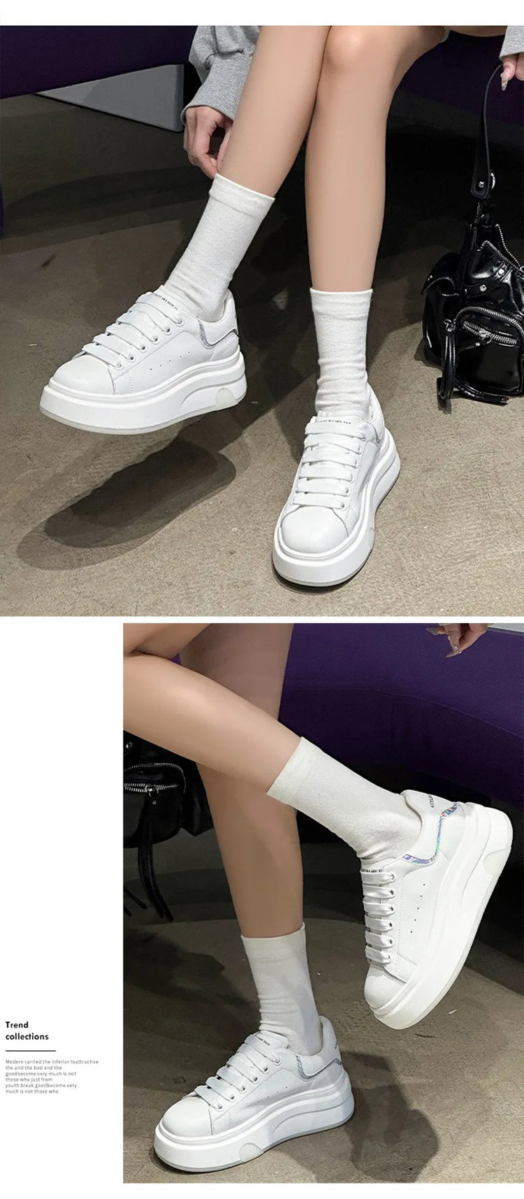 ZXRYXGS 2025 Spring Genuine Leather  Breathable Comfortable Shoes Woman New Thick Sole Wedges Increase Casual Sneakers White