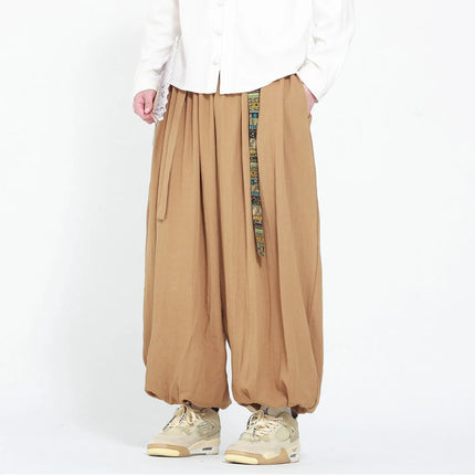 Pantaloni Uomo Oversize Casual Comodi a Gamba Larga, Costume Giapponese con Stampa Ukiyo-e, Pantaloni Trendy con Cintura, Taglie Grandi fino a 5XL