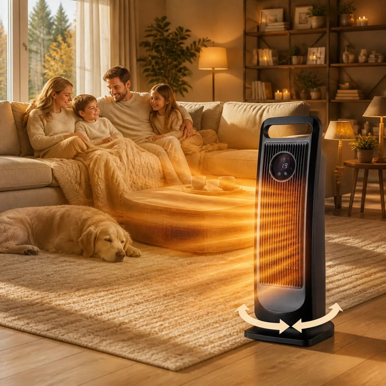2000W Ceramic Tower Heater with Led Touch Screen, Automatic Oscillation and 8H Timer, Portable Electric Heater for Home and Office