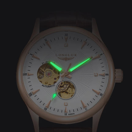 LONGLUX Automatic Watch Elegant Style Wholesale Mechanical Wristwatches Skeleton Rome Waterproof Mens Watch Men Gift
