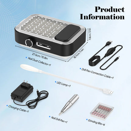 4‑in‑1 Electric Nail Drill Machine 45000RPM with 80W Nail Dust Collector 6W LED Nail Lamp Rechargeable Nail File Manicure Tool for Home Salon
