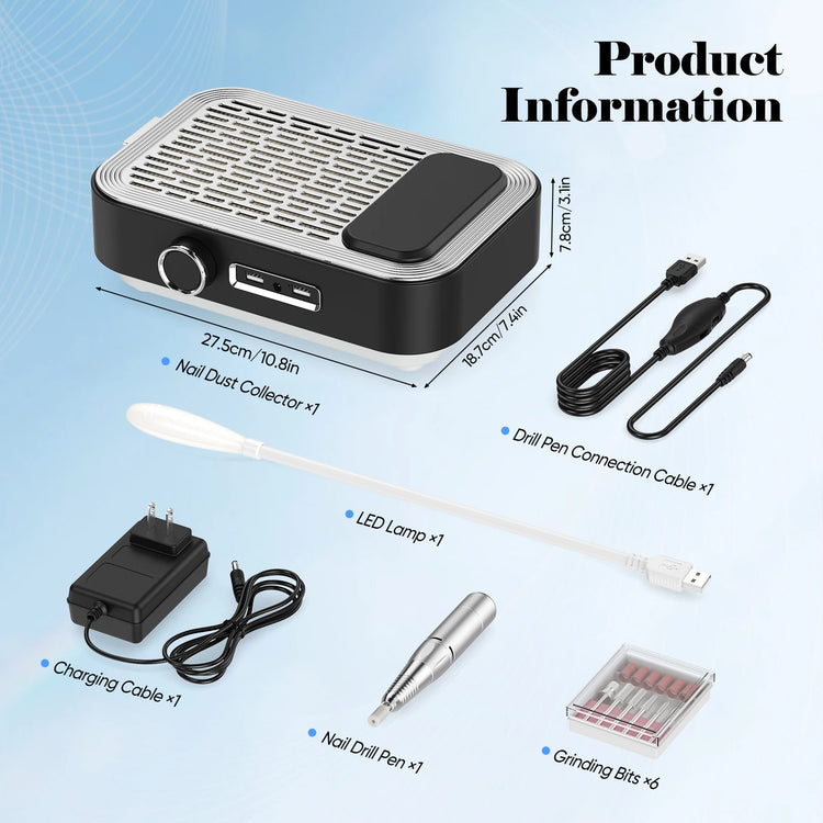 4‑in‑1 Electric Nail Drill Machine 45000RPM with 80W Nail Dust Collector 6W LED Nail Lamp Rechargeable Nail File Manicure Tool for Home Salon