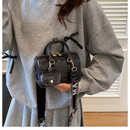 2025 Transparent PVC Beach Bag, Korean Style, Fresh and Sweet Silicone Shoulder Bag, Medium Size with Zipper Closure