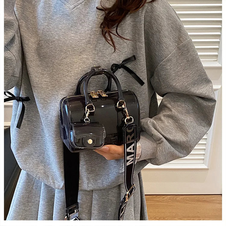 Borsa da Spiaggia in PVC Trasparente 2025, Stile Coreano, Borsa a Tracolla Fresca e Dolce in Silicone, Misura Media con Chiusura a Cerniera