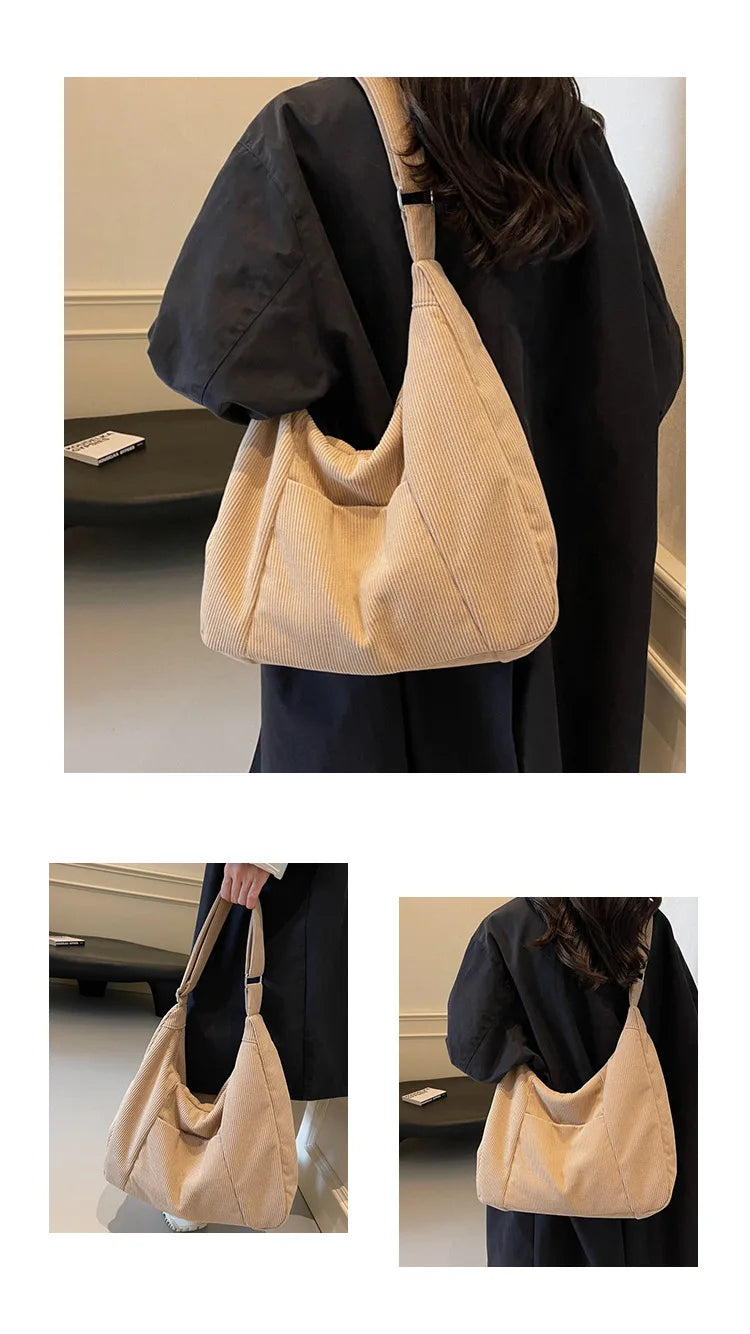 New Large Capacity Casual Crossbody Bag Simple Artistic Commuter Student Single Shoulder Bag Outdoor Leisure Women's Tote Bag PlatiNum