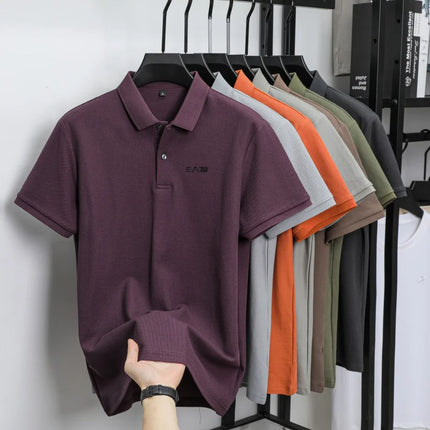 Men's Luxury Brand Short Sleeve Polo Shirt with Letter Print, 100% Cotton Summer T-shirt, Comfortable, Breathable, Casual, Lapel Collar.