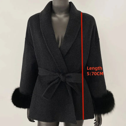 Elegant OL Office Lady Overcoats Fur Patchwork Long Sleeve Woolen Coat Beautiful Women's Clothing Jacket Autumn 2025 Spring