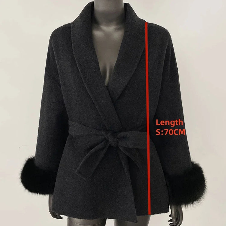 Elegant OL Office Lady Overcoats Fur Patchwork Long Sleeve Woolen Coat Beautiful Women's Clothing Jacket Autumn 2025 Spring