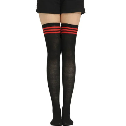 Moda ragazze carine coscia alta nero bianco a righe sopra il ginocchio calzini lunghi scaldamuscoli Lolita calze gotiche per donne sexy