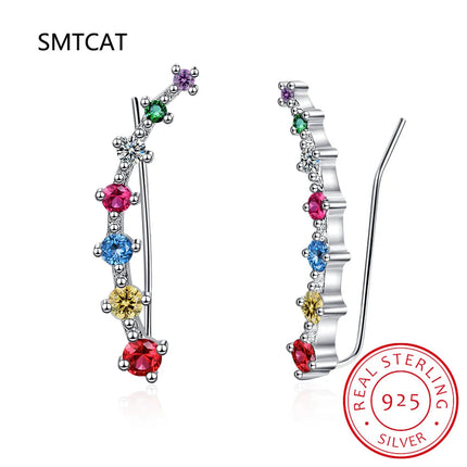 925 Silver Full Moissanite Earrings Climber 7 Star Crawler Stud Ear Cuff for Women Black White Moissanite Jewelry Brincos Gift PlatiNum