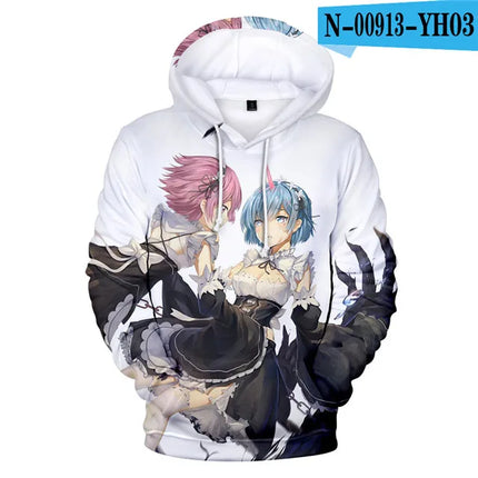 Harajuku Hip Hop Comfortable Re ZERO Rem Ram 3D print Hoodies Sweatshirts Men/Women Sweatshirt Adult/Child Casual Pullovers