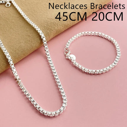 Andara Set di collana e bracciale a catena quadrata in argento sterling 925 da 4 mm per gioielli da festa per uomini e donne platinumshop