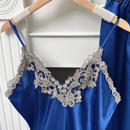 Set da notte in raso da 5 pezzi abito sottoveste in pizzo Cami Top pantaloncini con volant pantaloni da salotto pigiameria da notte da donna