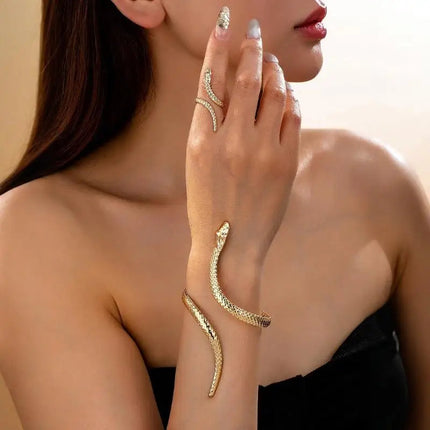 Offerta Speciale: Set di 2 Bracciali e Anelli a Forma di Serpente Punk, Bracciali Apribili a Spirale e Anelli per Dita, Gioielli per Mani Unisex platinumshop