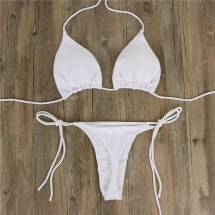 Set bikini perizoma da donna con cravatta laterale costume da bagno sexy stile fasciatura costumi da bagno brasiliani attrezzatura da nuoto in poliestere per la festa estiva platinumshop