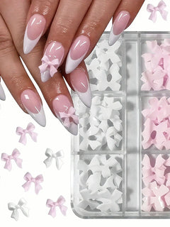 30Pcs/box 3D White & Pink Bows Nail Art Charms 6gird Cute Bowknots Ribbon Nail Rhinestones Resin Bowtie Manicure Decoration #R5!
