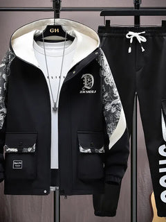 2025 Men Tracksuit Casual Joggers Hooded Sportswear Jackets Pants 2 Piece Sets Hip Hop Running Sports Suit