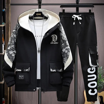2025 Men Tracksuit Casual Joggers Hooded Sportswear Jackets Pants 2 Piece Sets Hip Hop Running Sports Suit